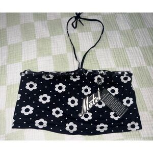 Motel Black and White Floral Crop Top